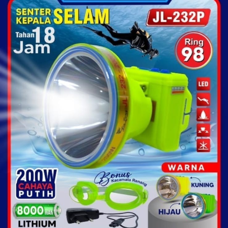 JINLONG JL-232 Senter Kepala Selam 200Watt/Headlamp Diving Super Teran - JL-232P/250Wt