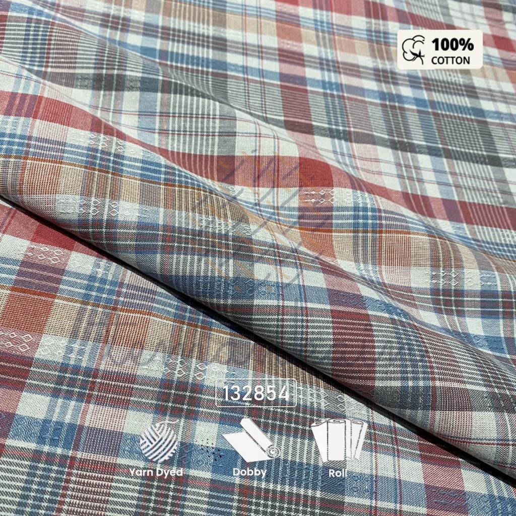 (50 CM) Kain Full Cotton Combed 30s Yarn Dyed Premium Motif Kotak-Kotak Temankain 132854| Bahan Kain
