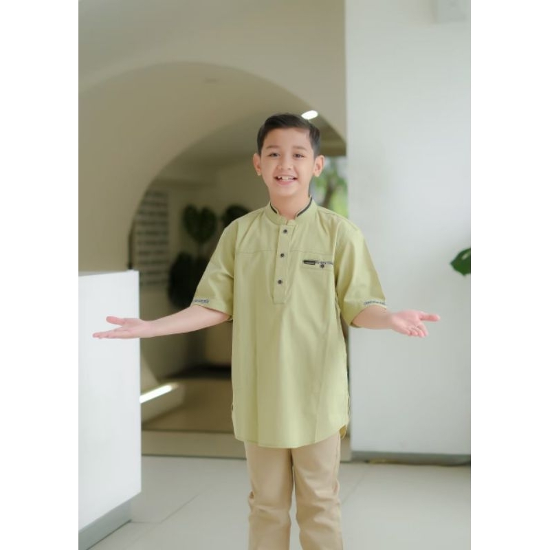 Kurta Anak Sage Green Lengan Pendek / Baju Koko Anak / Fashion Muslim Anak / Koko Anak Lengan Pendek