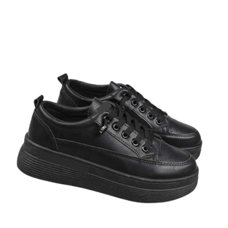 Sepatu Sneakers Olahraga Sport Kets Putih Hitam Wanita Sepatu Sekolah Hitam Polos Wanita Kasual
