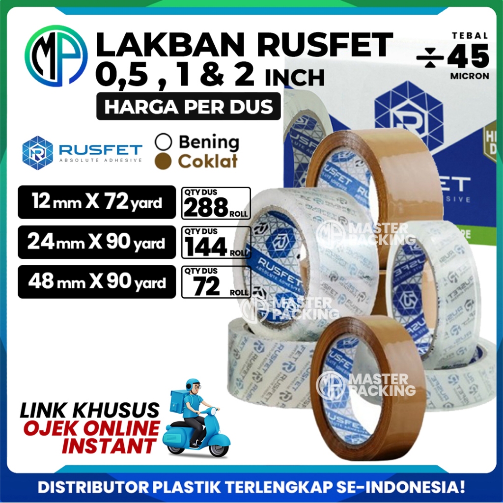 

Lakban Solatip Selotip Grosir Rusfet Bening 12mm 24mm 48mm 1inch 2inch HARGA PER-DUS (VIA GOJEK)