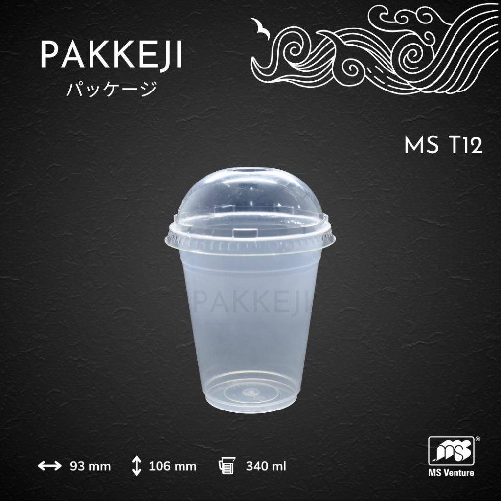 PAKKEJI Cup Bulat 340ml / Wadah Dessert & Salad Buah Tutup Datar — MS Venture — MS T12