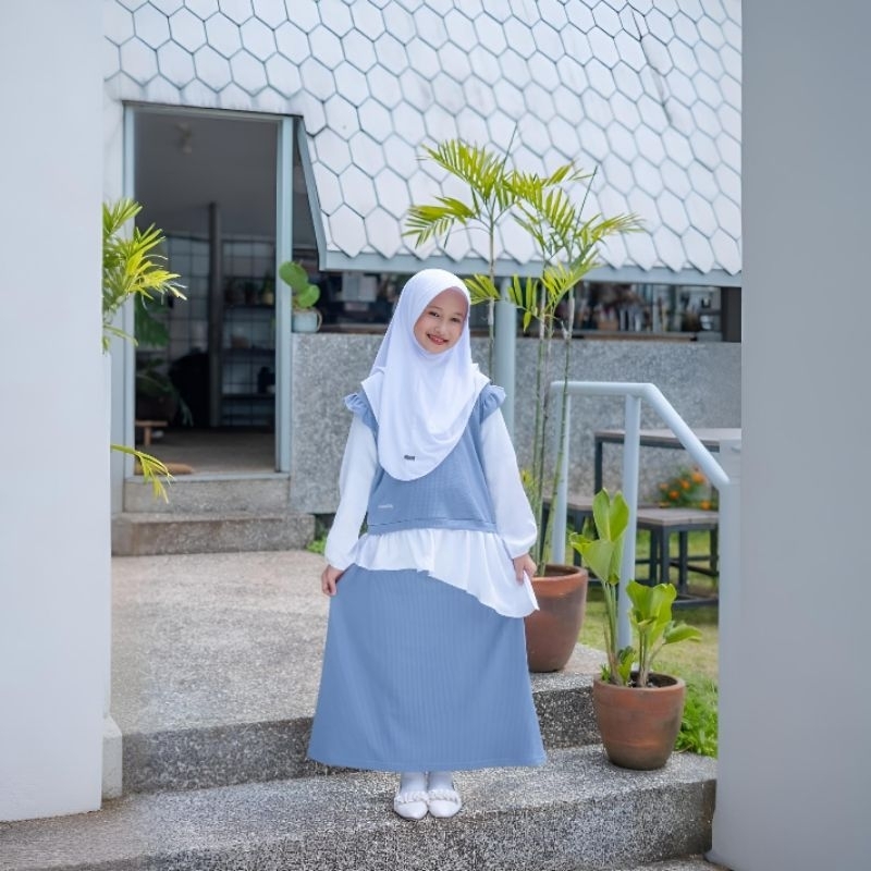 One Set Anak Perempuan  Setelan Dress Rok Remaja Stelan Hangout Santai Bahan Waffle Knit Ity Crepe