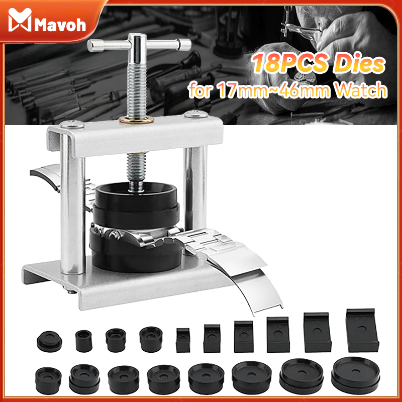 Jam Watch Press Tool Set 18PCS Dies Watch Repair Tools Back Case Bahan Besi Bulat Dan Kotak Alat Per