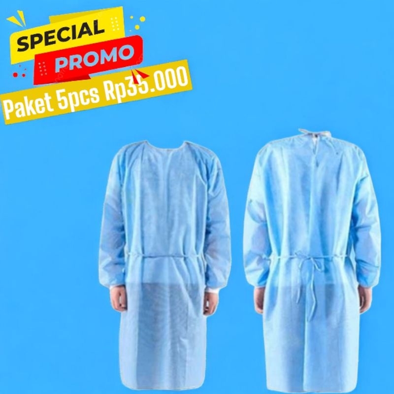 COD APD GOWN ISI 5pcs|SURGICAL GOWN|BAJU MEDIS GOWN|DISPOSABLE SPUNBOND 35gsm