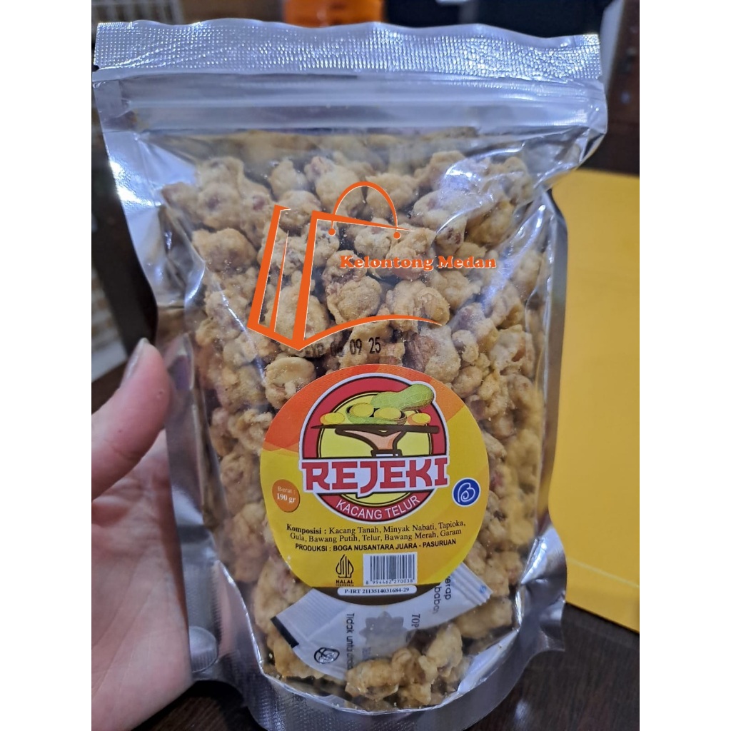

HALAL kacang telur rezeki kacang renyah kemasan pouch 190 gram cemilan lebaran