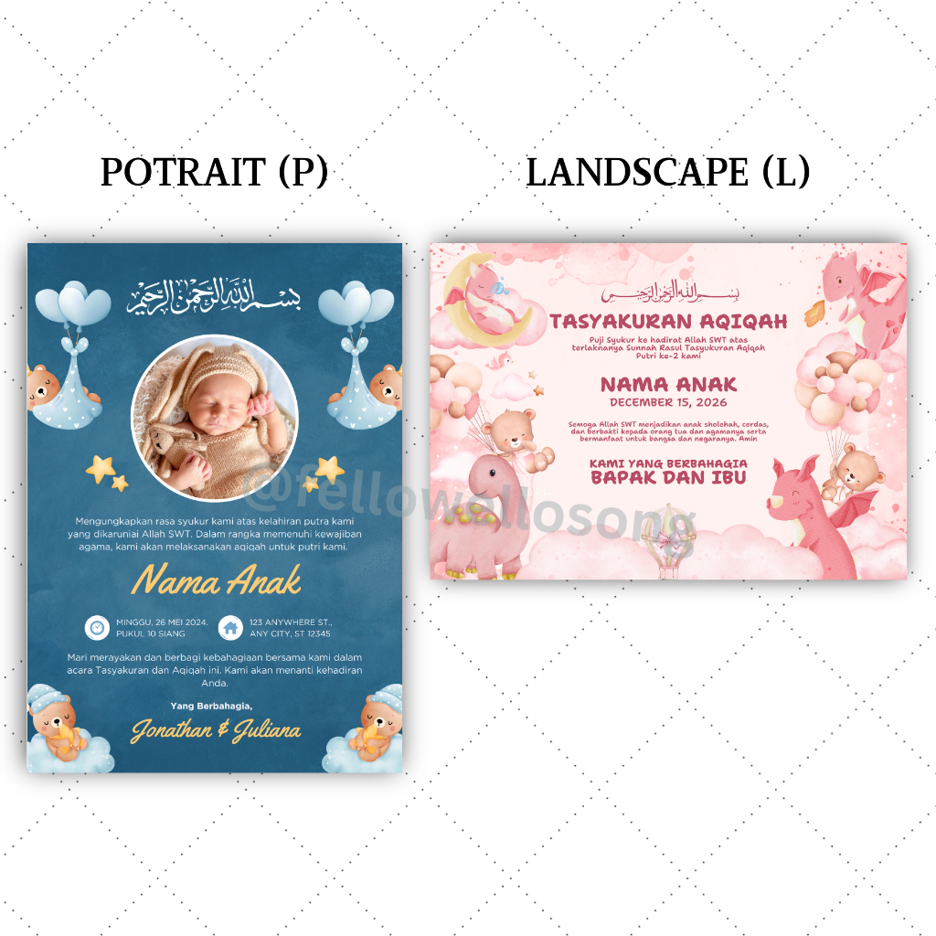 CUSTOM UNDANGAN AQIQAH/ TASYAKURAN AQIQAH/ UNDANGAN WALIMATUL AQIQAH GRATIS CUSTOM FOTO DAN TEMA DES