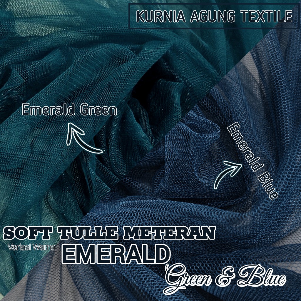 Kain Bahan Tile Polos Soft Tulle Meteran warna EMERALD BLUE GREEN Bahan Rok Tutu Kebaya Lebar 170cm