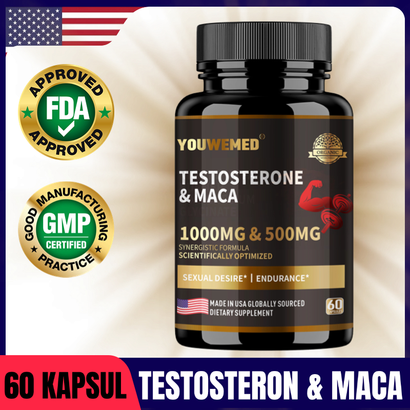 Testosteron + Maca, Meningkatkan Daya Tahan & Keseimbangan Hormon, 60 Kapsul