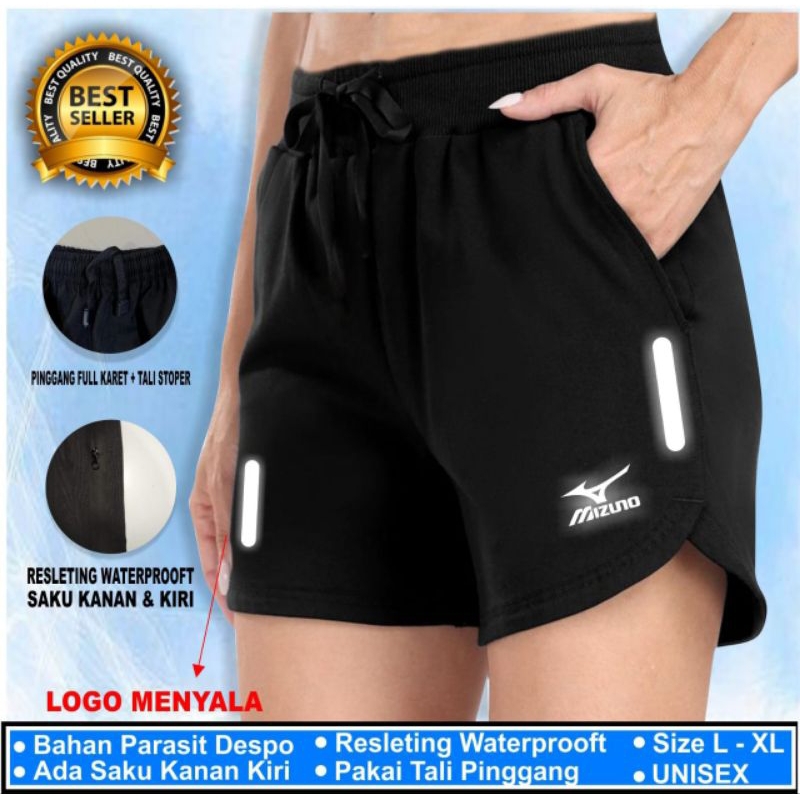 Celana pendek voli cewek celana olahraga perempuan short pants hitam polos logo sport celana voli wa