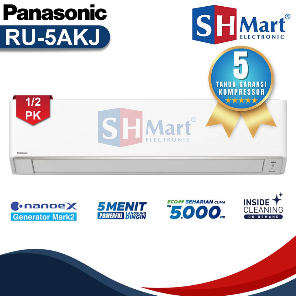AC PANASONIC 1/2 PK CS-RU5AKJ / RU5AKJ DELUXE INVERTER NANOE X R32 ECO MODE GARANSI RESMI