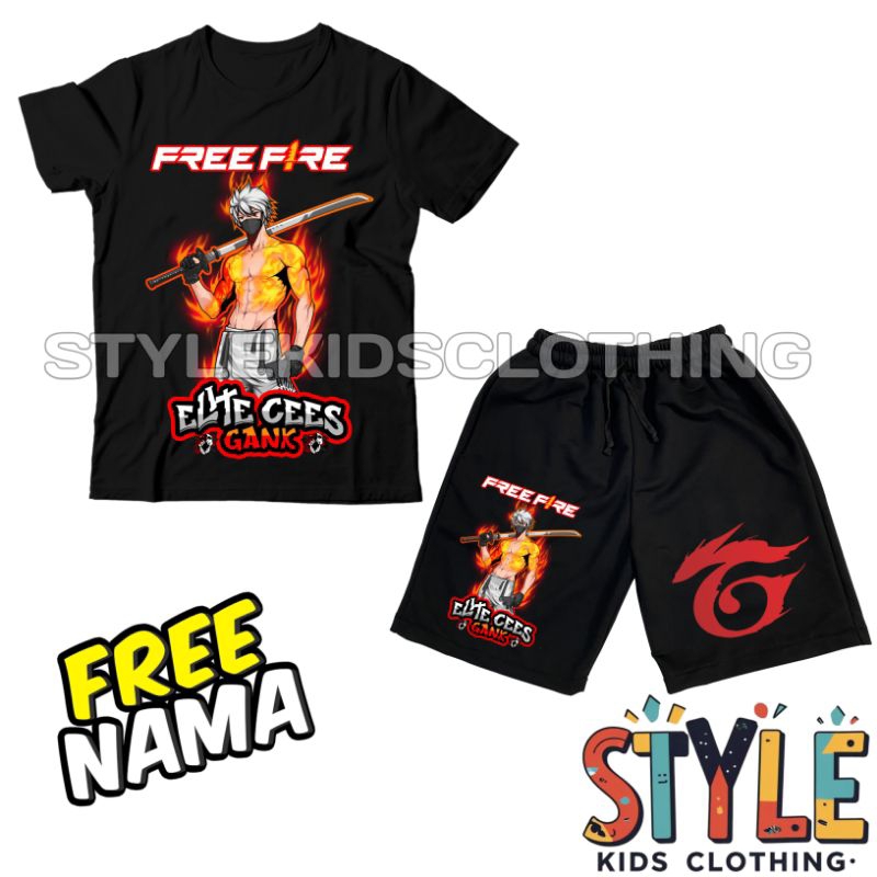 BISA COD Setelan Kaos Anak Celana Anak Karakter Pedang Katana Samurai Elite Cees Gank Free Nama/Baju