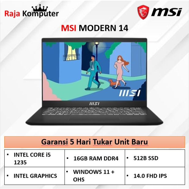 LAPTOP MSI MODERN 14 I5 1235 8GB 512GB W11+OHS 14.0FHD IPS