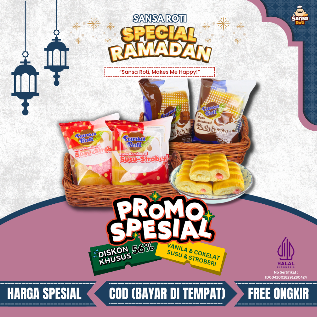 

[ISI 15pcs+Free 3pcs] - Sansa Roti - Special Mix 2 Rasa Susu Stroberi & Vanila Cokelat | Roti 1 Dus