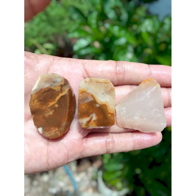 bahan batu akik garut asli motif panca warna tiga pcs