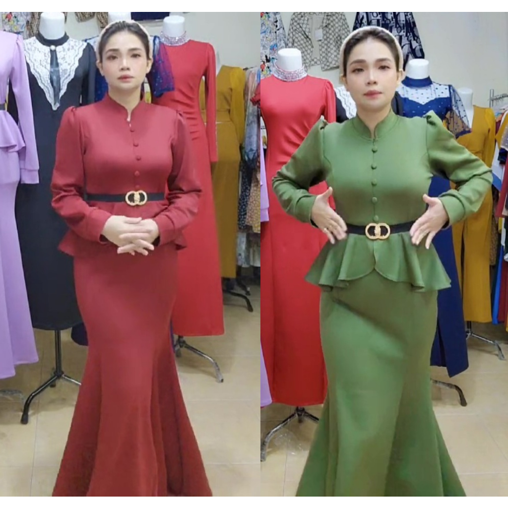 Bu LooWear Long Dress Pesta Wanita Maxi Lengan Panjang Rok Duyung Bahan Scuba Premium Mewah Elegan