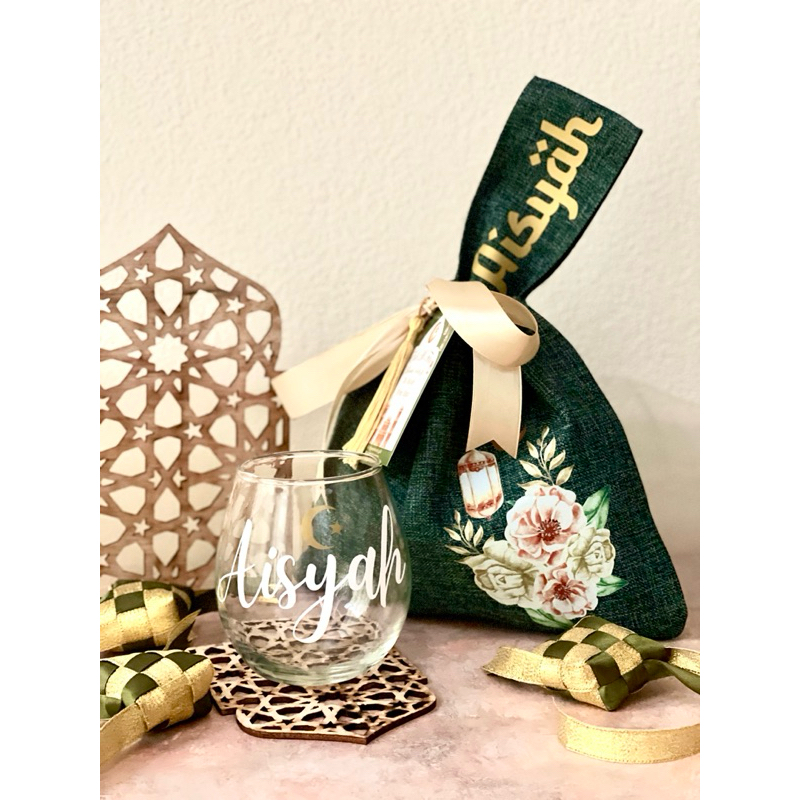 Personalized Knot Bag & Glass Only (1 Pcs Ceramic Mug / Gelas Kaca) • Idul Fitri Hampers 2025 • Leba