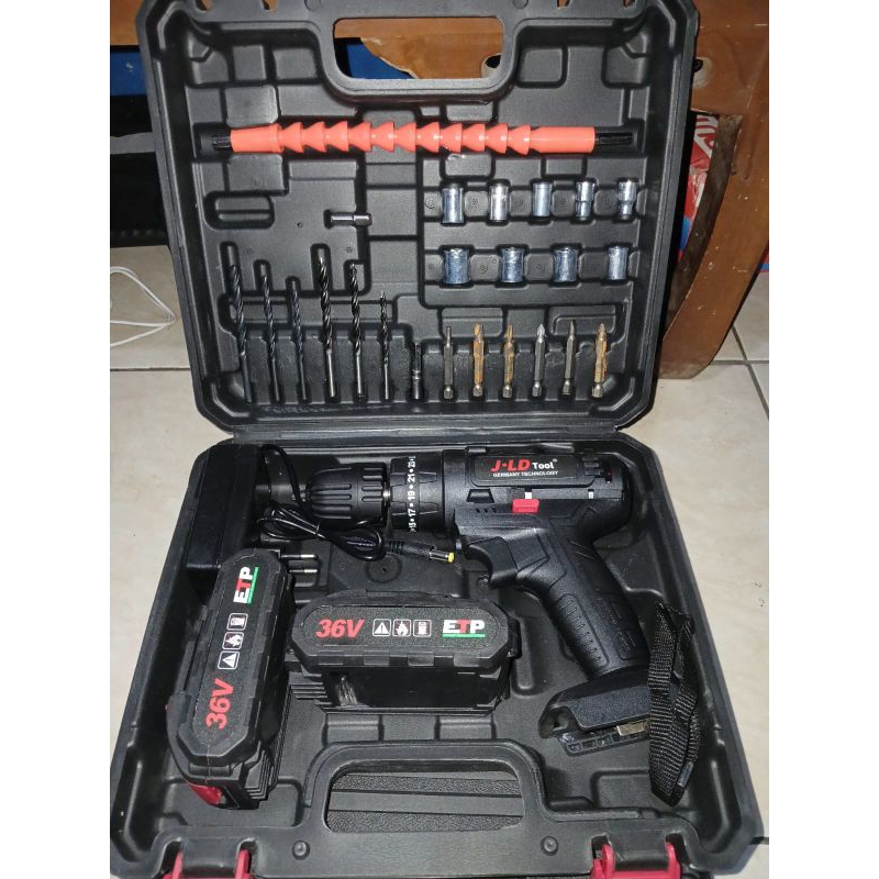 Mesin Bor JLD Cordlless 10MM batrai 2 pcs 36V