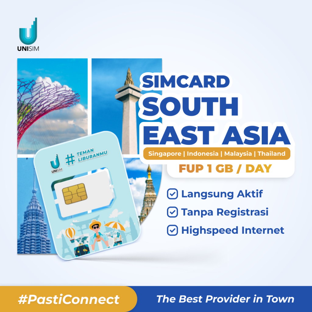 UniSim Travel Simcard Singapore - Malaysia - Thailand - Indonesia Unlimited (FUP 1GB/day) || Travel 