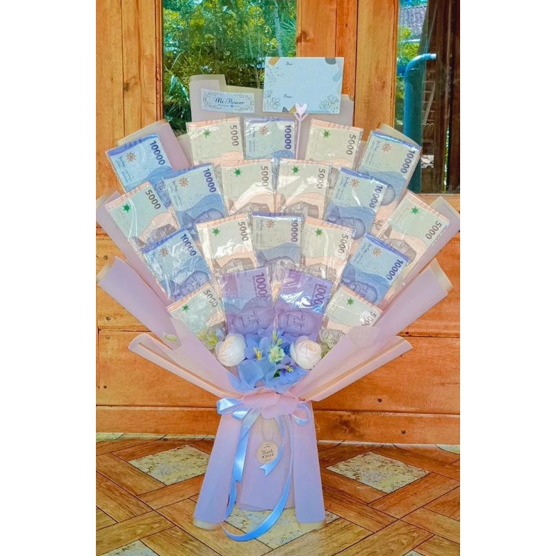 KERANGKA MONEY BOUQUET + BUNGA ARTIFICIAL /BUKET UANG 20 LEMBAR/ KERANGKA BUKET UANG/ BUKET UANG KOS