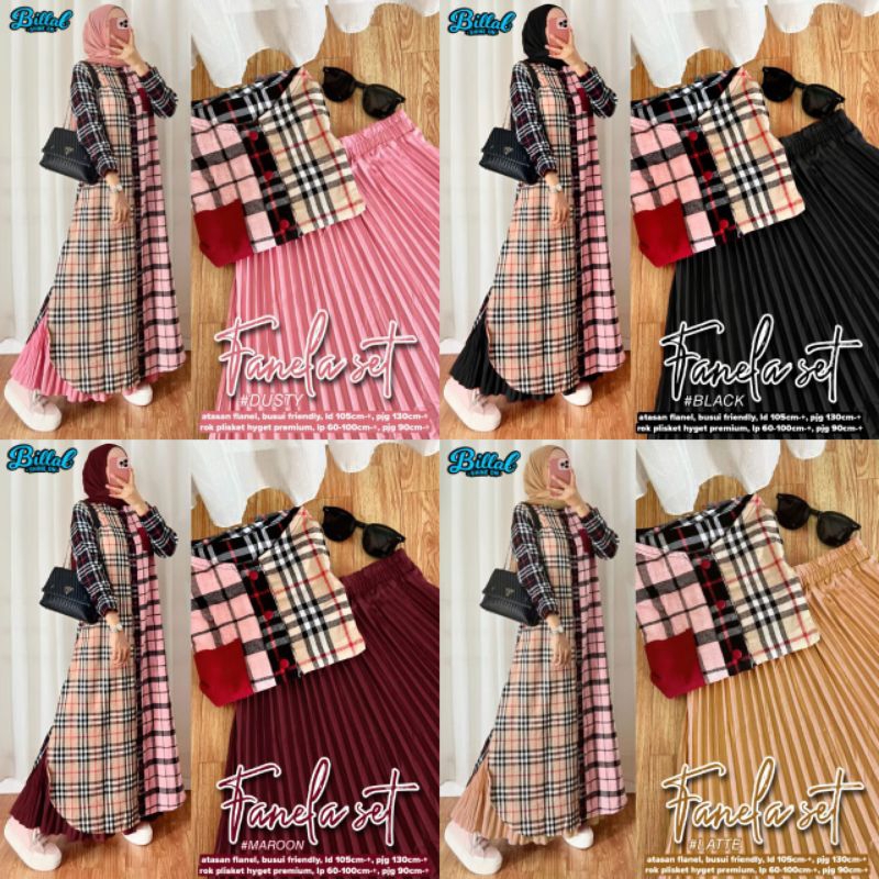 Setelan Long Tunik Flanel & Rok Plisket || By ABELLA