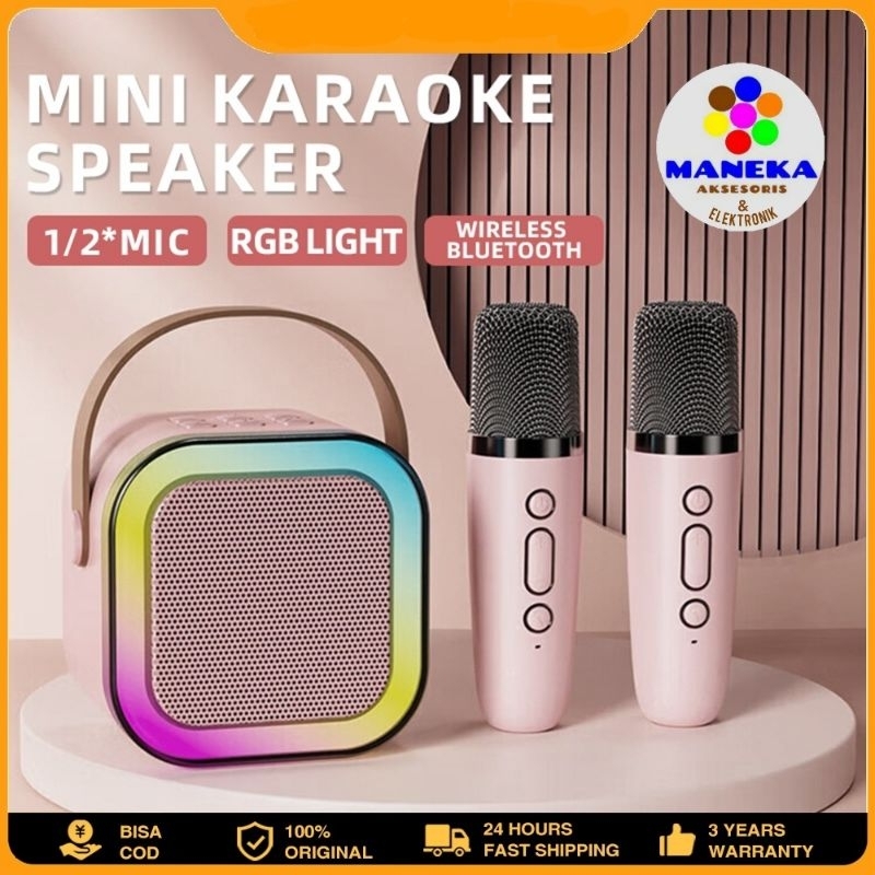 2 Mic + Speaker Bluetooth Karaoke mini Set Salon Bluetooth bt Speaker karaoke With Microphone
