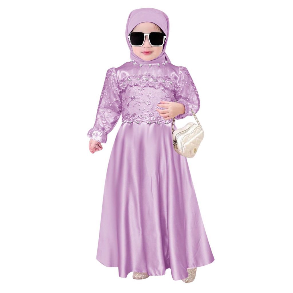 INTAN - BAJU DRESS BRUKAT PESTA MUTIARA ANAK LENGAN TANGAN PANJANG/GAMIS BRUKAT ANAK REMAJA HIJAU SA