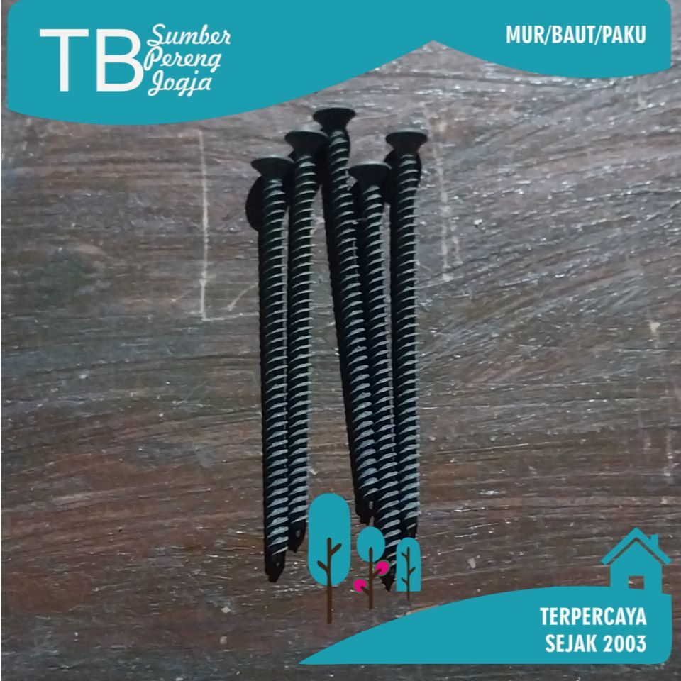 Sekrup GRC Gypsum Kalsi board Plafon Hitam 6 x 3 Inch Panjang 7 Cm Obeng Plus (harga 5 pcs)