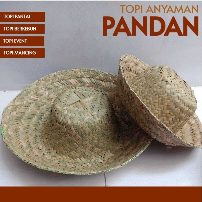( Topi Anyam )Topi Anyaman Pandan / Topi Pantai/Topi Berkebun/ Topi Agustusan / Topi Gerak Jalan