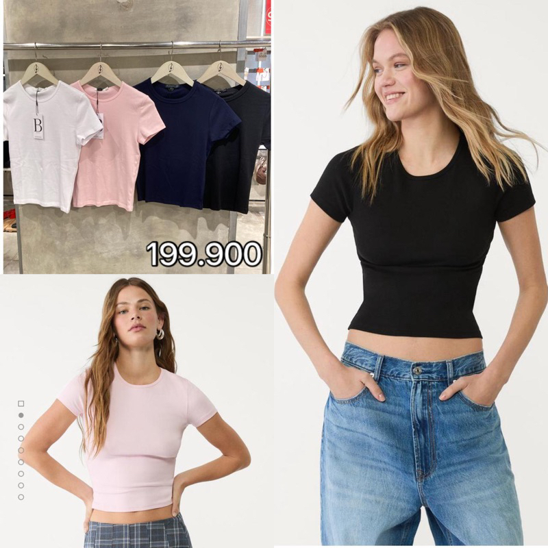 croptop basic kaos polos bodyfit katun nyaman jastip stradivarius |jastip_titipoutfitsby