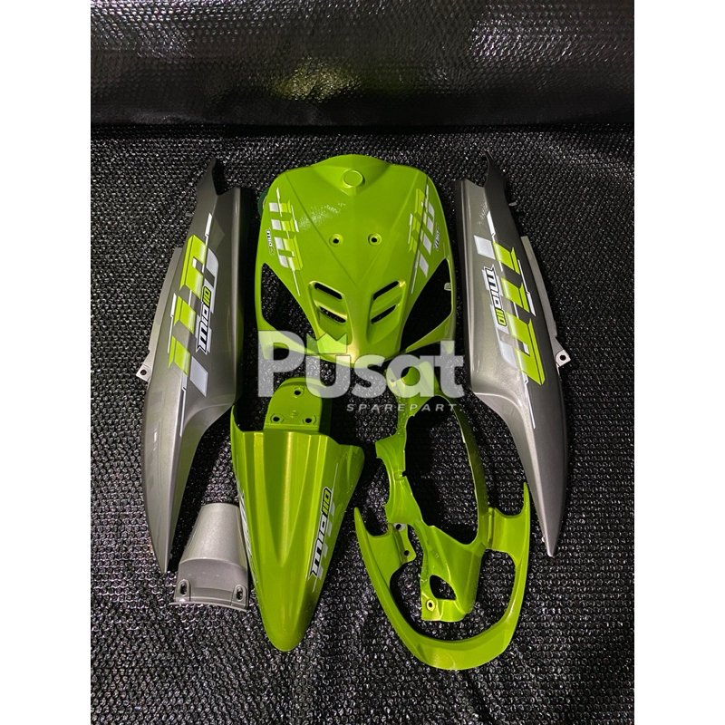 COVER FULL BODY HALUS YAMAHA MIO SPORTY VIETNAM STYLE LIME GREEN MIX GREY PLUS STRIPING TRANSPARAN &