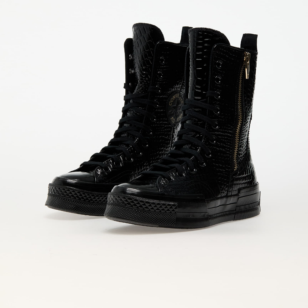 Converse Chuck 70 70s Plus XHI X-Hi Croc Crocodile Embossed Leather Zip Zipper Full Mono Black