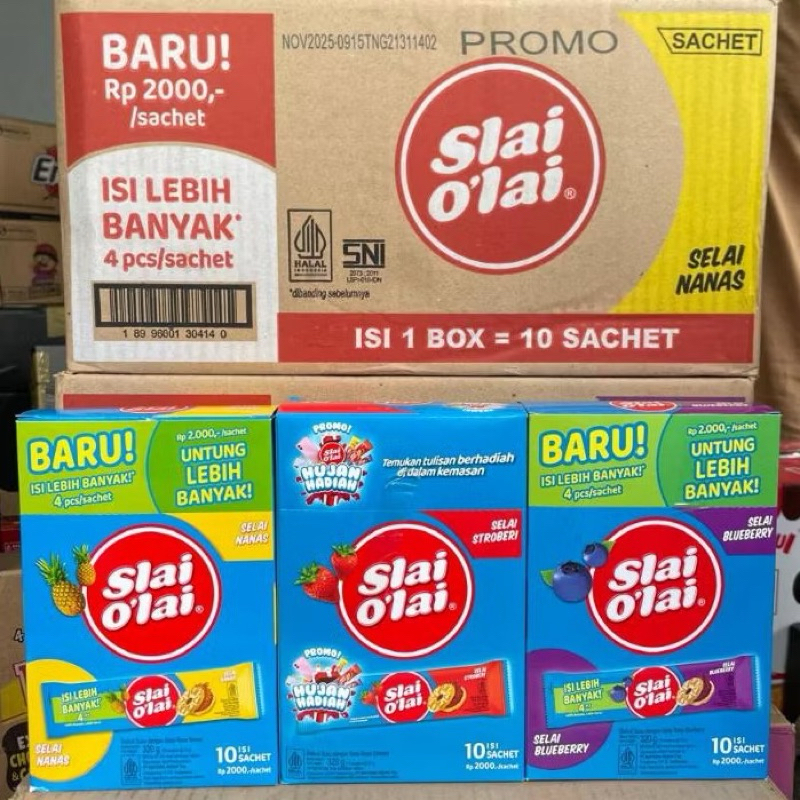 

1 kardus biskuit Slai olai rasa strawberry