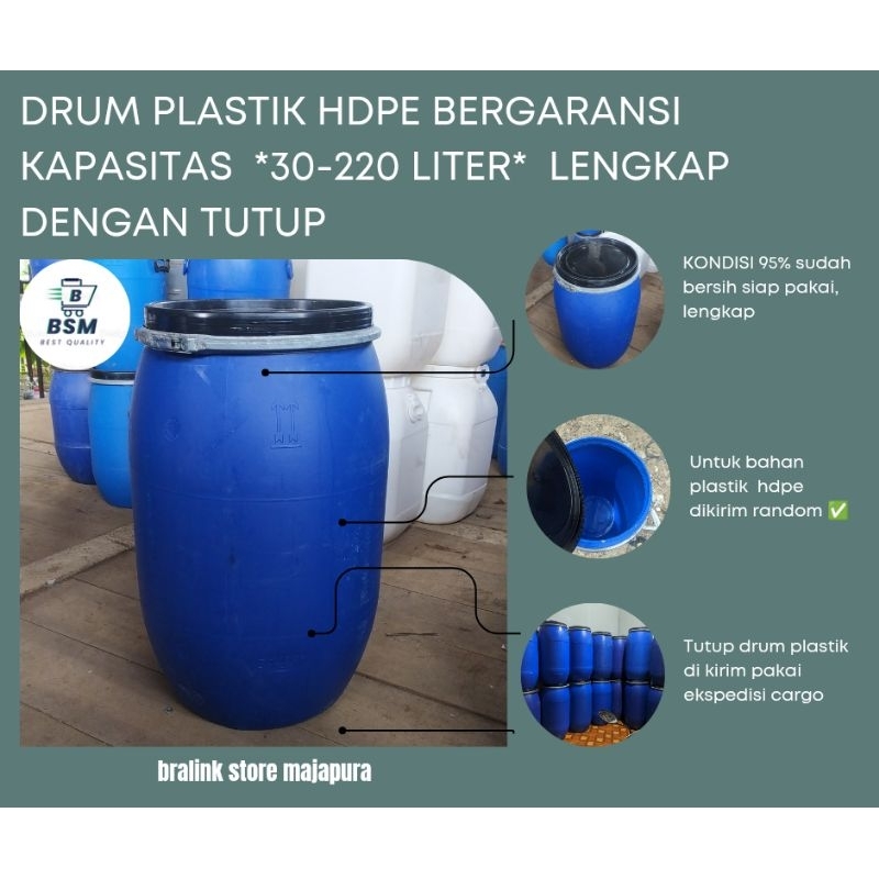 drum plastik HDPE 30,60,120,150,220 liter/penampungan air/tempat sampah murah lengkap klem