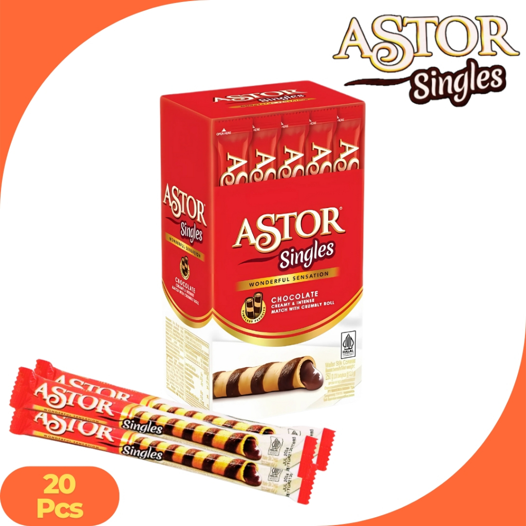 

Astor Singles Wafer Stik Coklat Kemasan 1 box isi 20 Pcs