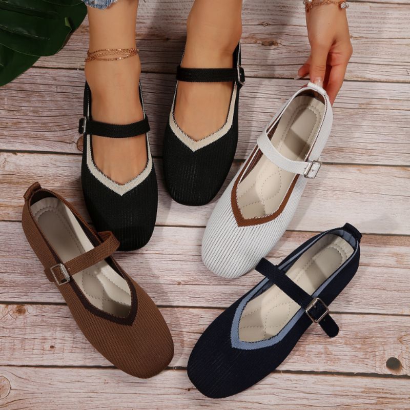 Flatshoes Wanita Retro Sepatu Rajut Casual Wanita Import