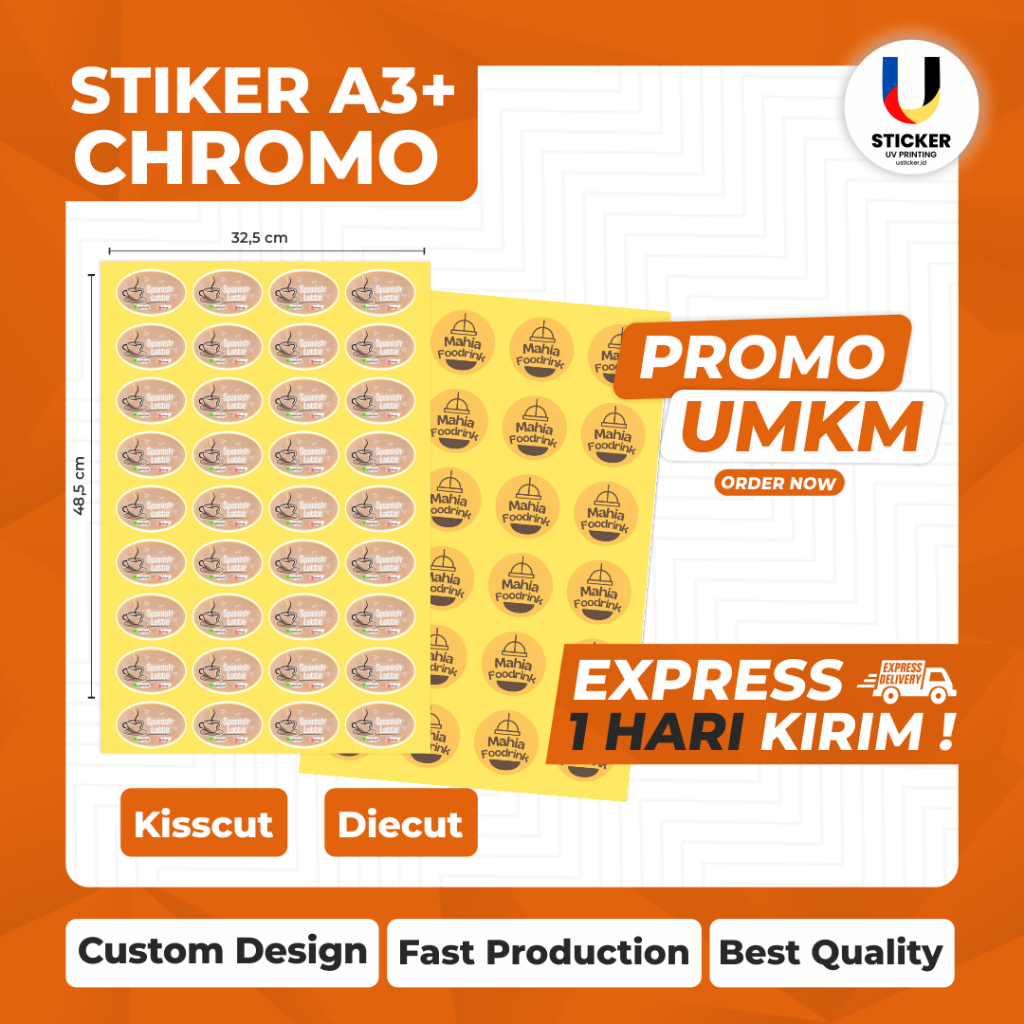 

CETAK STIKER CUSTOM CHROMO A3+ (TANPA CUTTING)
