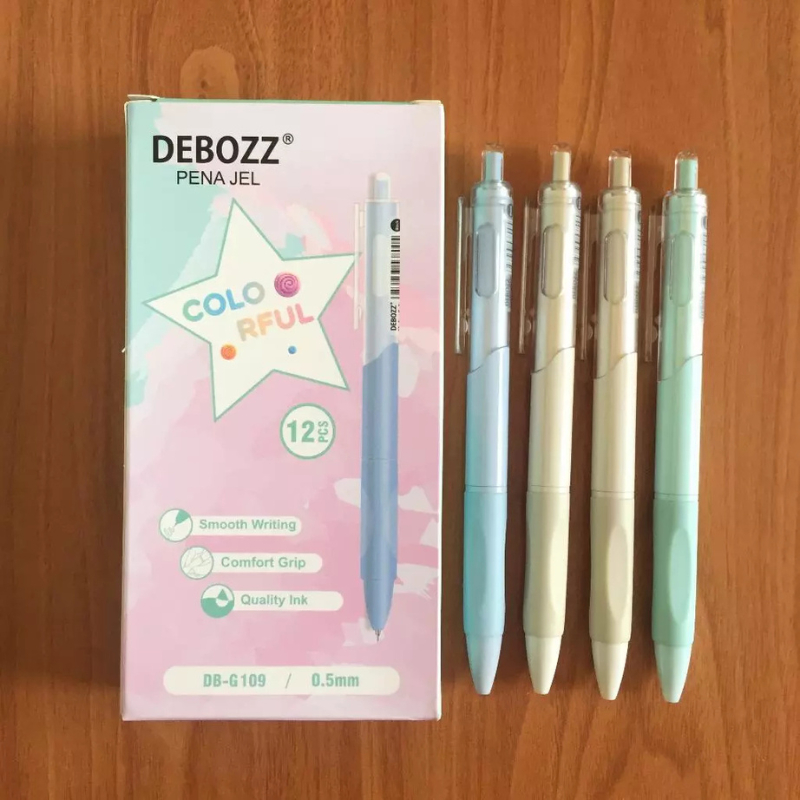 

ATK9 [1 Lusin/ 12 Pcs] Pulpen Bolpen Gel Pen Cetek Colorful Debozz DB-G109 Hitam 0.5mm