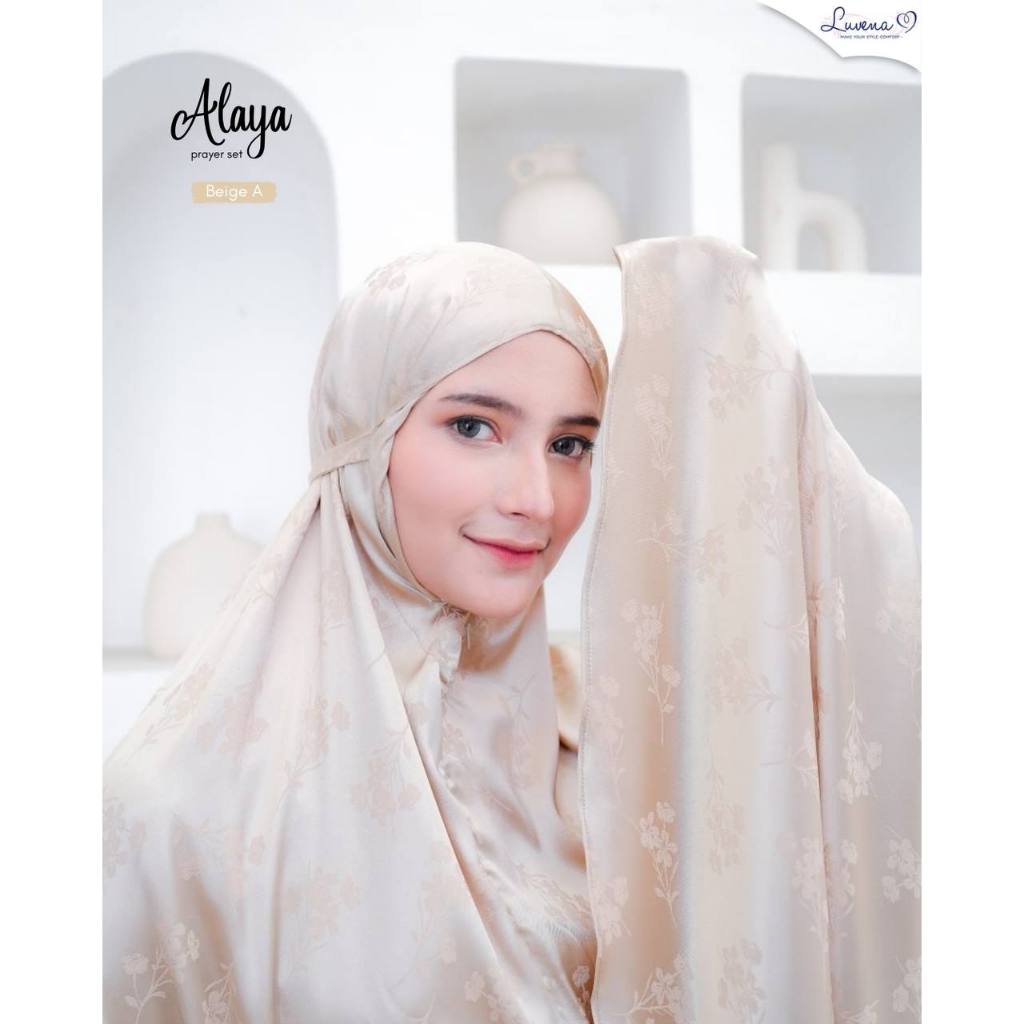 Luvena Alaya Mukena Set 2in1 Bahan Armany Silk Premium Jacquard motif bunga adem lembut warna pastel