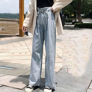 Highwaist Pinggang Belt Tali Celana Wnita Denim Jeans Biru