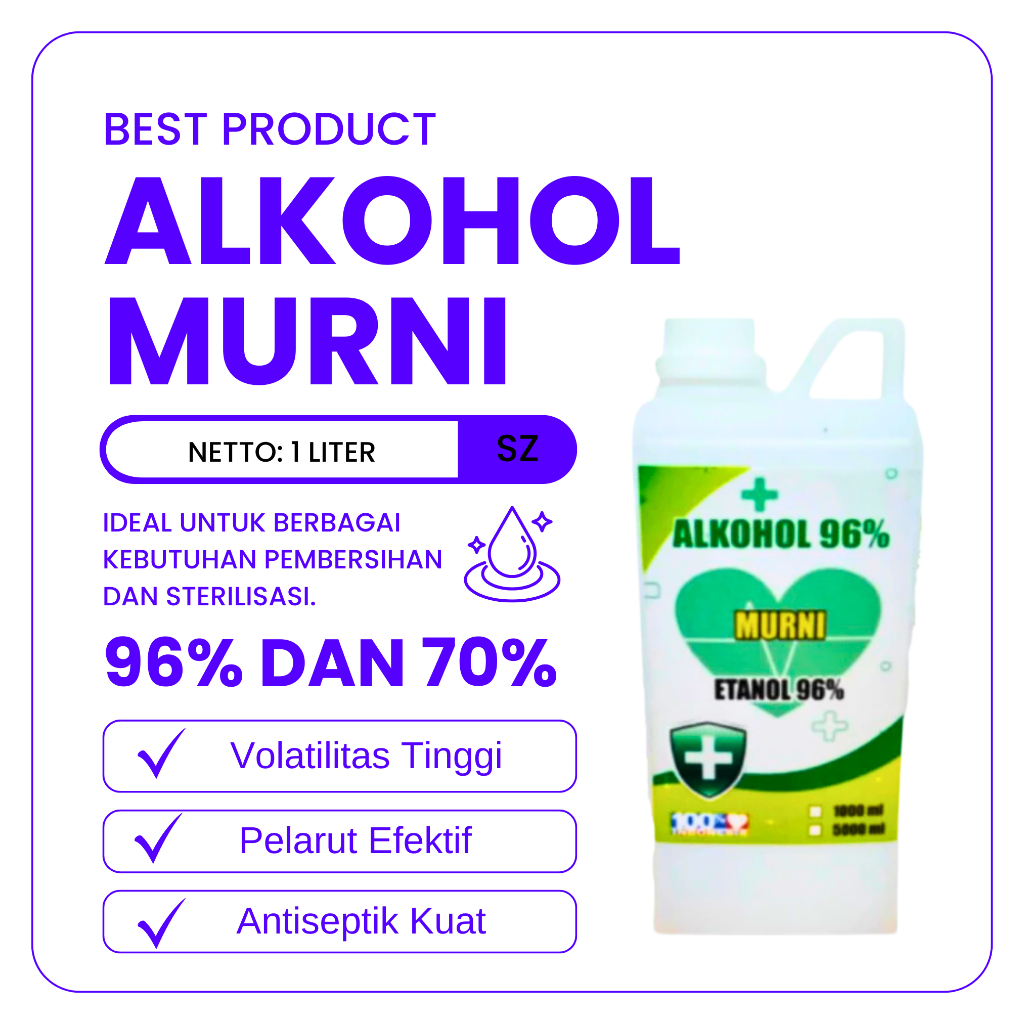 Alkohol 96%/Etanol 96% dan Alkohol 70%/Etanol 70% 1 Liter - Murni