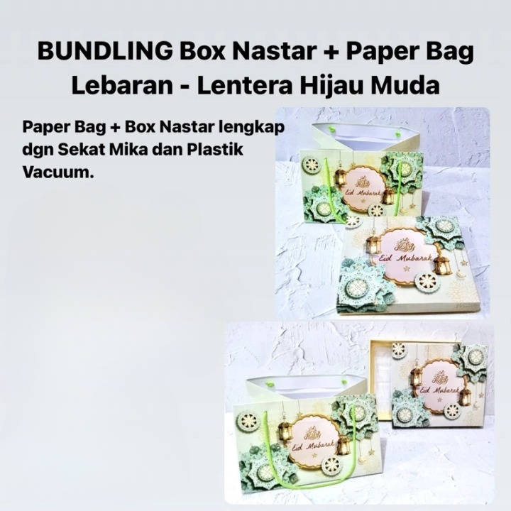 

3 Pcs Bundling Box Nastar Plus Paperbag Lebaran Laminasi Glossy Lentera Hijau Muda Sekat 30