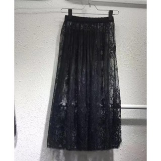 Import/Rok Panjang Jala Renda Seksi Wanita Rok Midi Hitam Tulle Nerawang/Rok Tutu Renda Motif