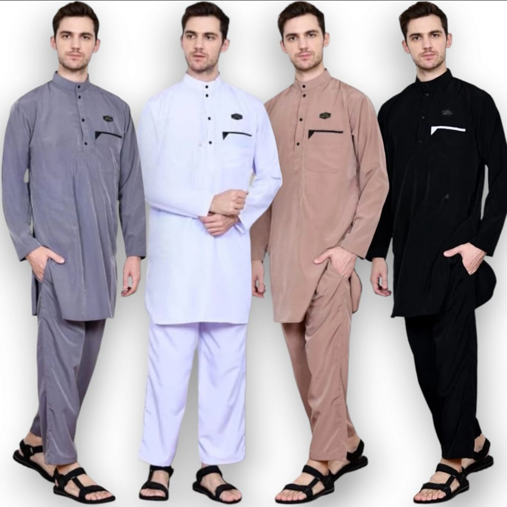 BAJU KOKO SETELAN POLOS LENGAN PANJANG - BAJU KURTA PAKISTAN SET CELANA - KOKO PRIA DEWASA