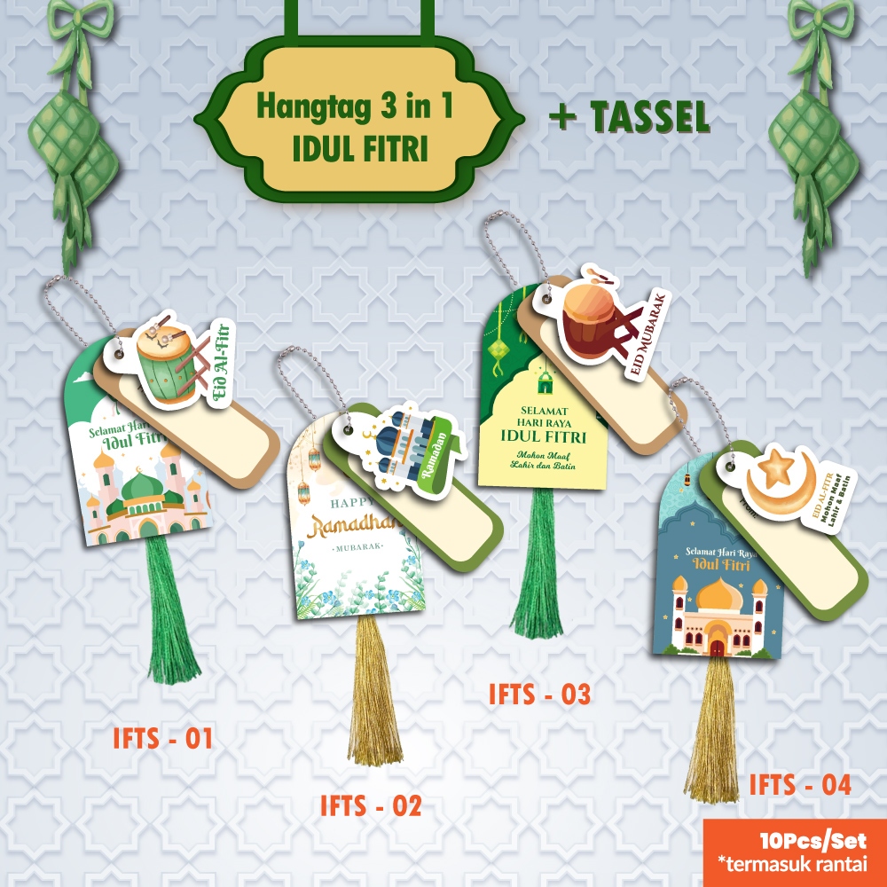 

[10 pcs set + Rantai + Tassel] Hang Tag Premium 3 in 1 Edisi Idul Fitri untuk Hampers Parcel Kue Lebaran