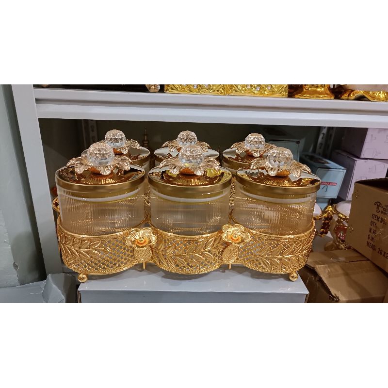 toples kaca sultan kedap udara/toples kue lebaran set 6pcs with rack SW