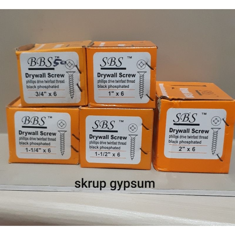 Sekrup gypsum SBS / sekrup baja hitam / skrup kayu per kotak
