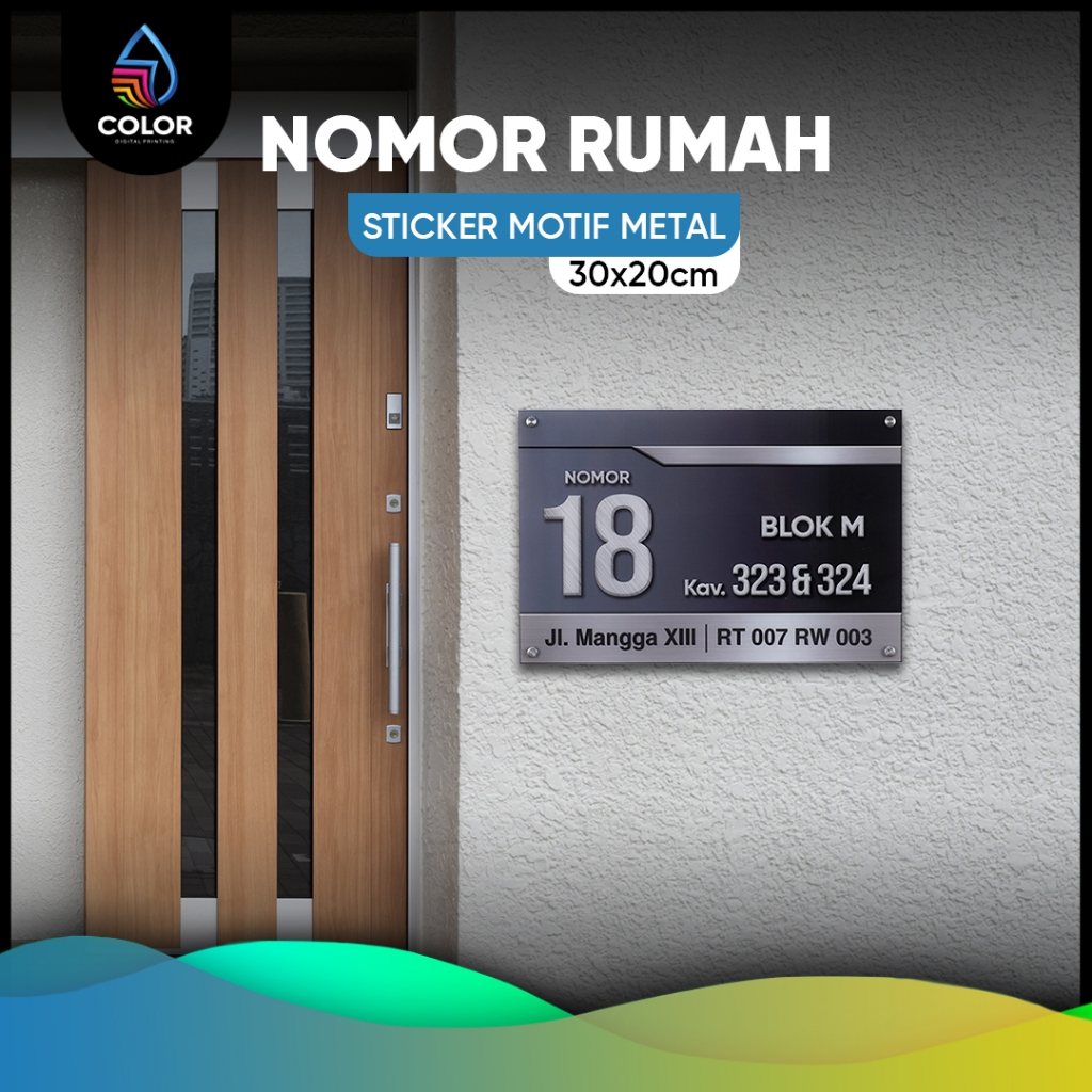 Nomor Rumah Akrilik Metalic / Nomor Rumah Motif Metal Stiker
