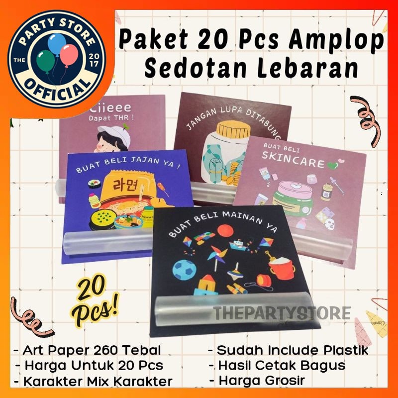 

20 Pcs Amplop Lebaran Unik Karakter Kartun Muslim/Harga Grosir /Sudah Include Plastik dan Sedotan/Amplop Sedotan Idul Fitri