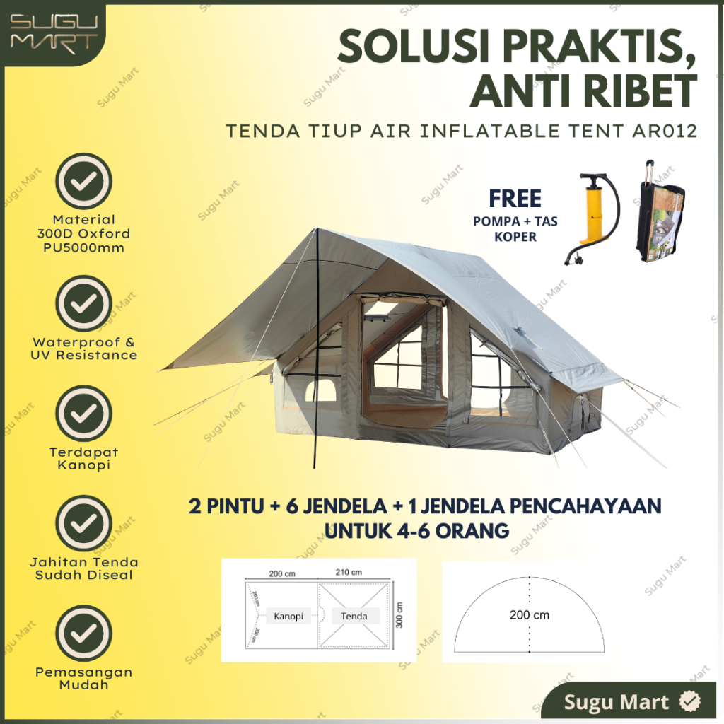 Tenda Camping Tiup 4 - 6 Orang | Tenda Camping Pompa Tiup Waterproof With Anti Uv |  Air Inflatable 